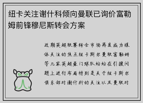 纽卡关注谢什科倾向曼联已询价富勒姆前锋穆尼斯转会方案